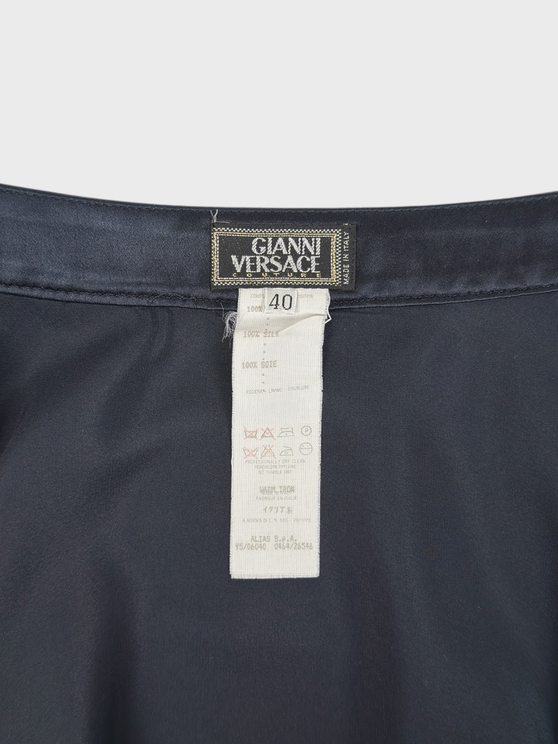 Gianni Versace SS 1995 Navy Blue Silk Skirt - Relova Archiva