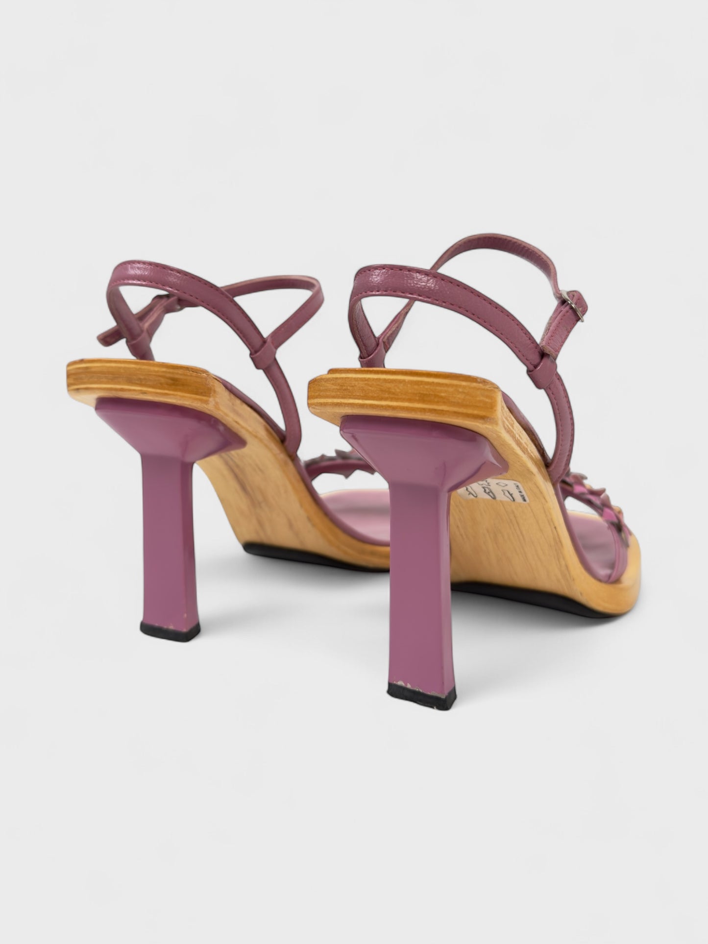 Le Silla Early 2000s Mauve Wooden Heels Floral Appliques - Relova Archiva