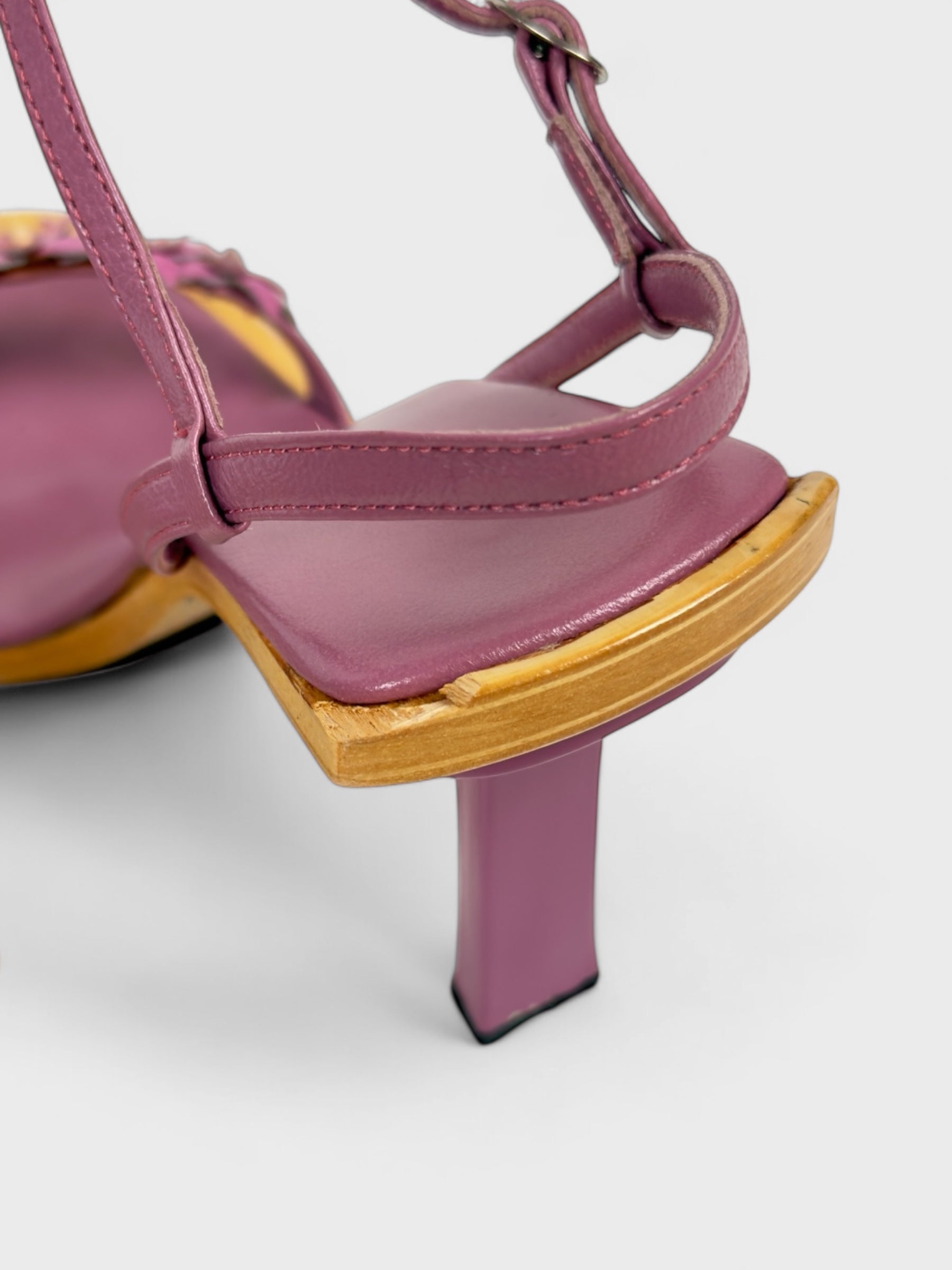 Le Silla Early 2000s Mauve Wooden Heels Floral Appliques - Relova Archiva