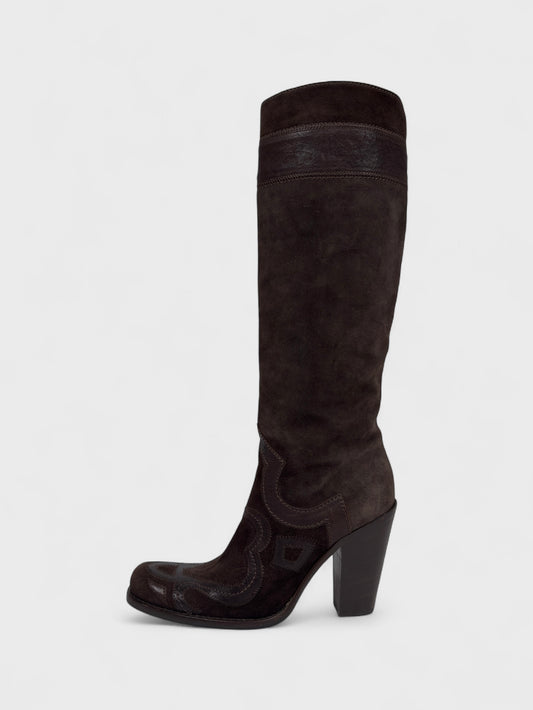Miu Miu 2000s 2010s Brown Suede Camperos Texan Boots - Relova Archiva