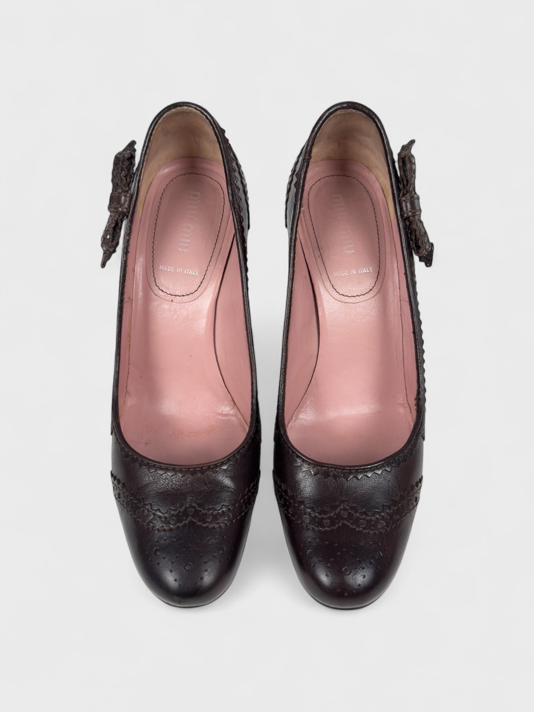 Miu Miu FW 2003 Brown Leather Heeled Pumps- Relova Archiva