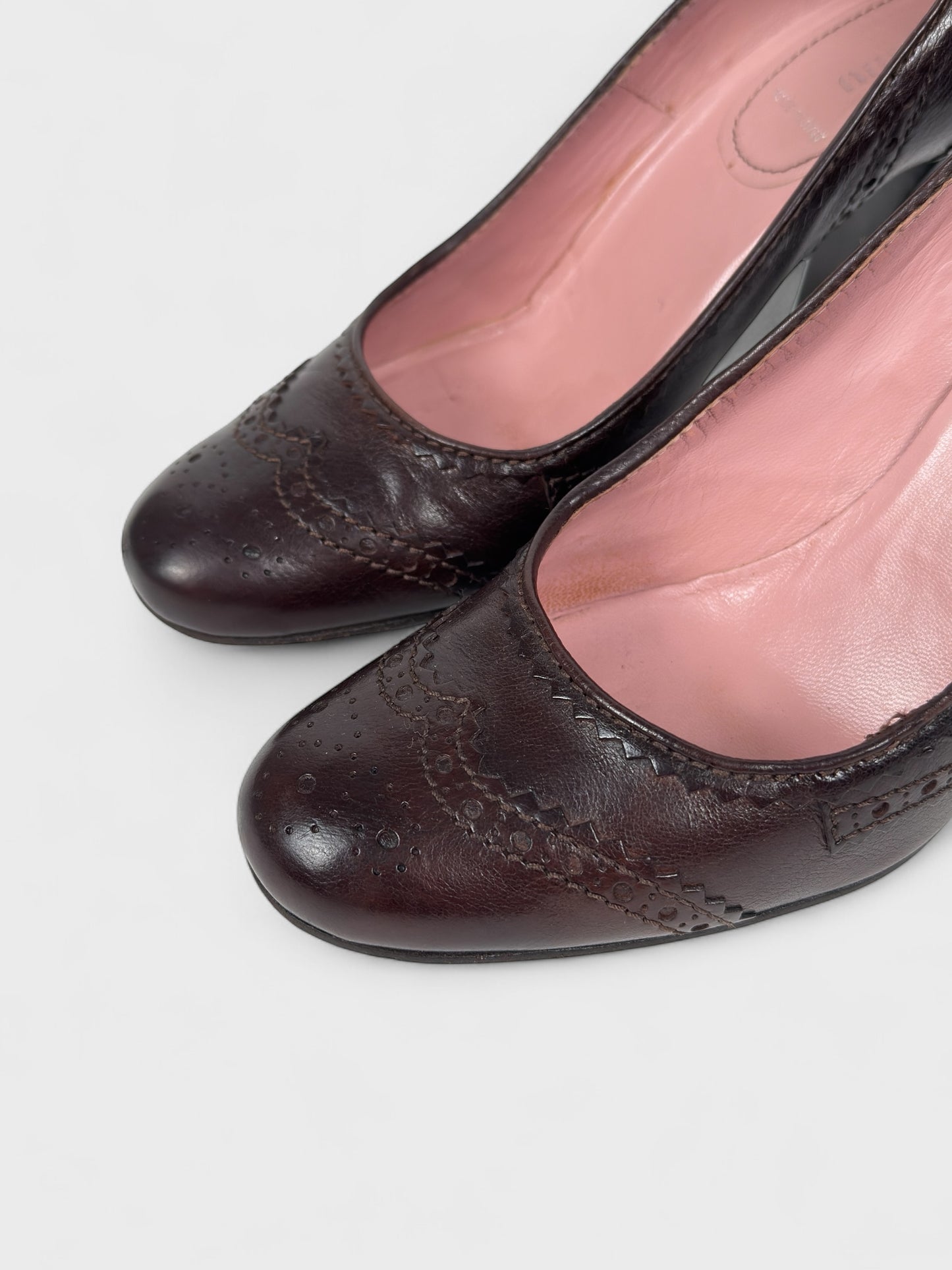 Miu Miu FW 2003 Brown Leather Heeled Pumps- Relova Archiva