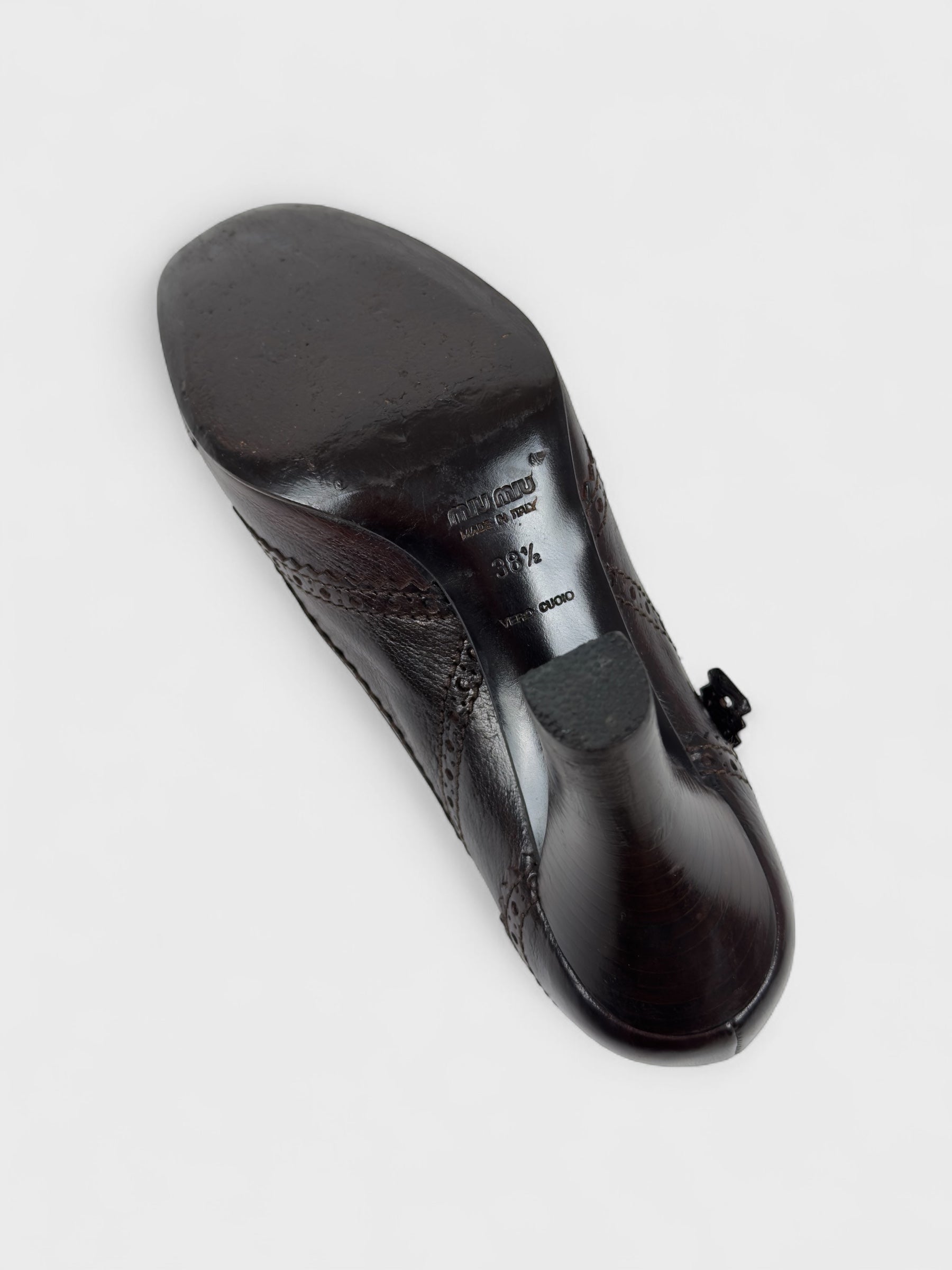 Miu Miu FW 2003 Brown Leather Heeled Pumps - Relova Archiva