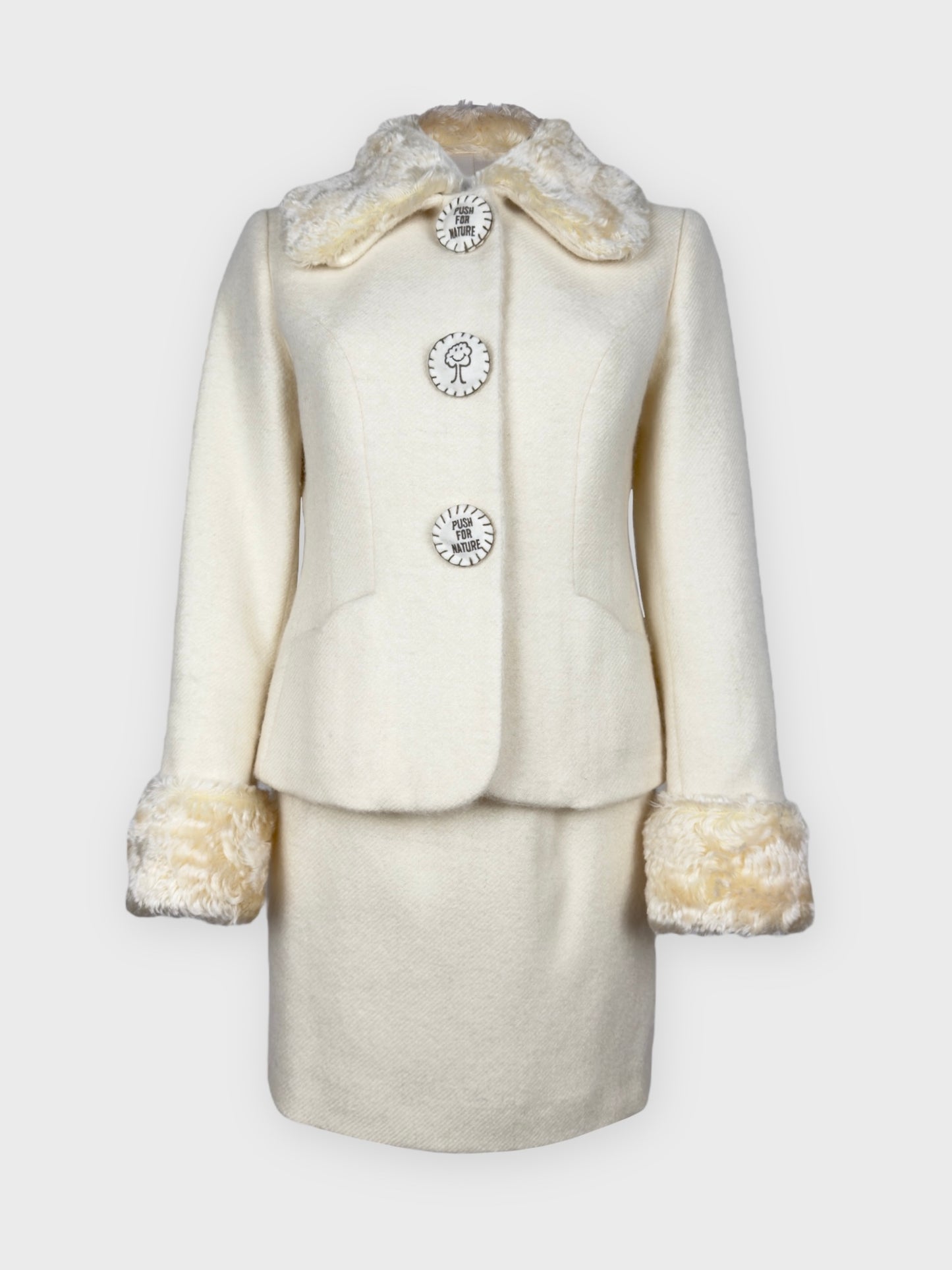 Moschino Cheap And Chic 1990s "Nature Friendly Garment" Faux Fur Tailleur - Relova Archiva