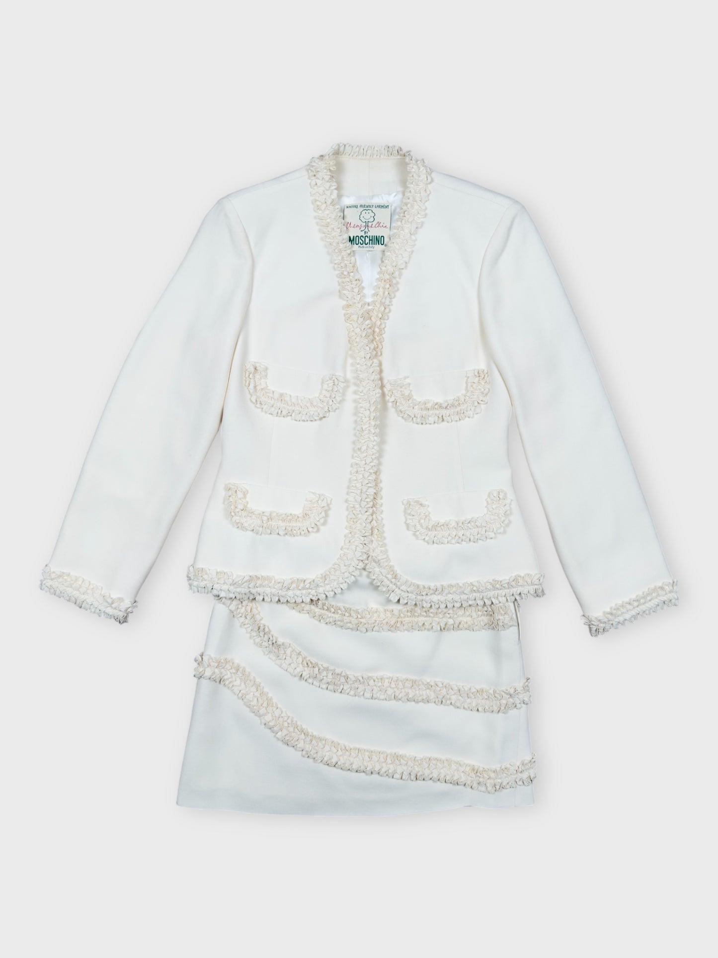 Moschino Cheap And Chic 1990s "Nature Friendly Garment" Rouches Tailleur - Relova Archiva