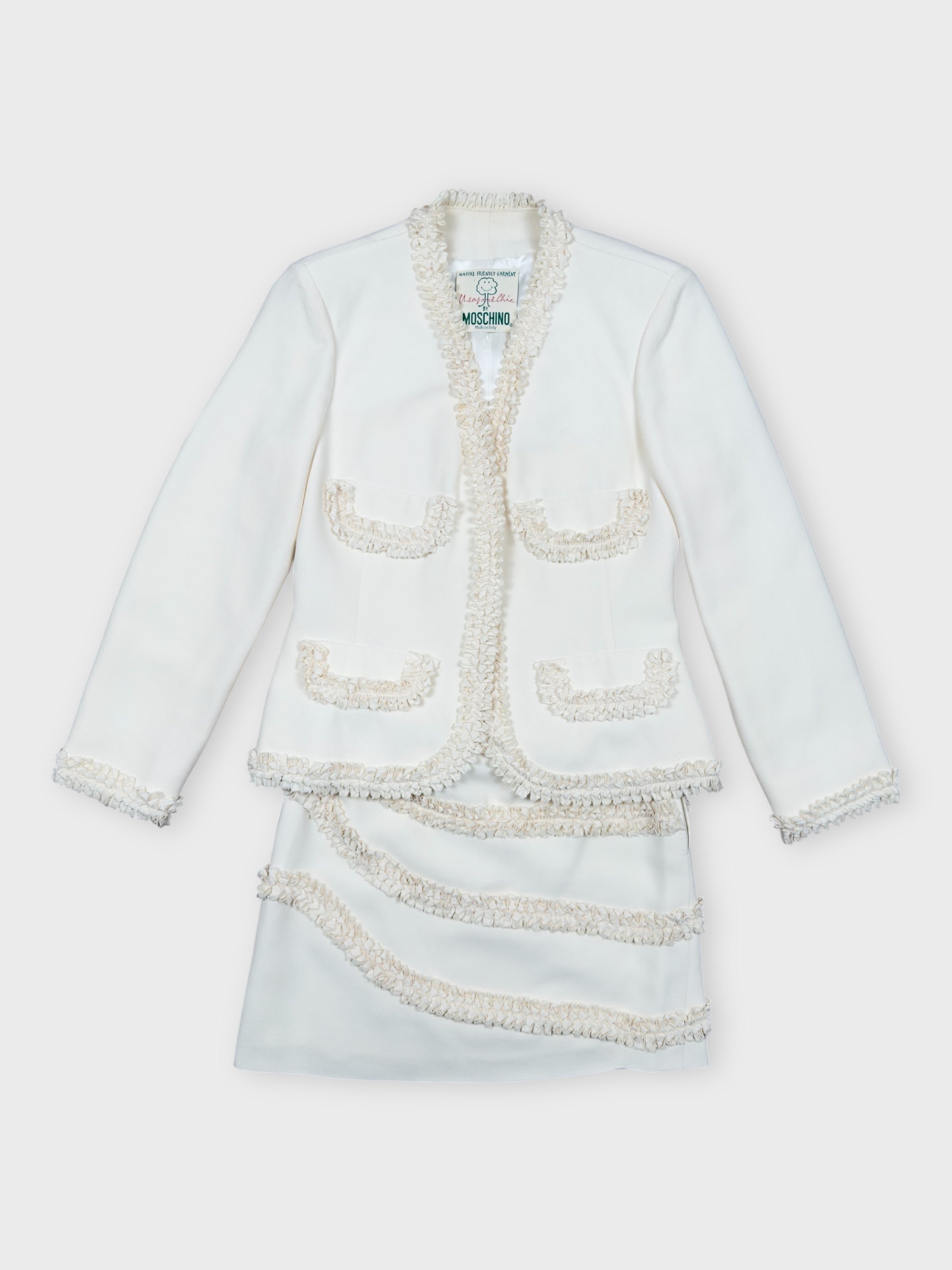 Moschino Cheap And Chic 1990s "Nature Friendly Garment" Rouches Tailleur - Relova Archiva