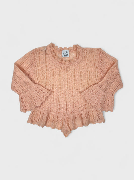MOSCHINO Cheap And Chic 1990s Peach Pink Mohair Ruffle Sweater - Relova Archiva