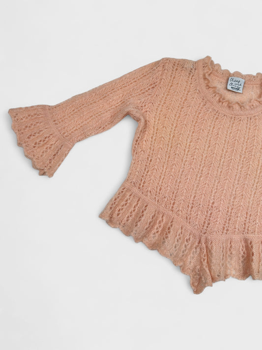 MOSCHINO Cheap And Chic 1990s Peach Pink Mohair Ruffle Sweater - Relova Archiva