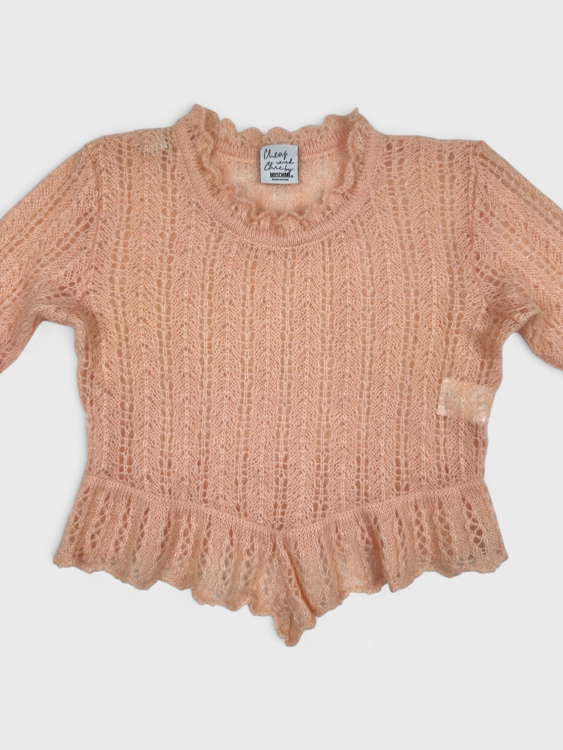 MOSCHINO Cheap And Chic 1990s Peach Pink Mohair Ruffle Sweater - Relova Archiva