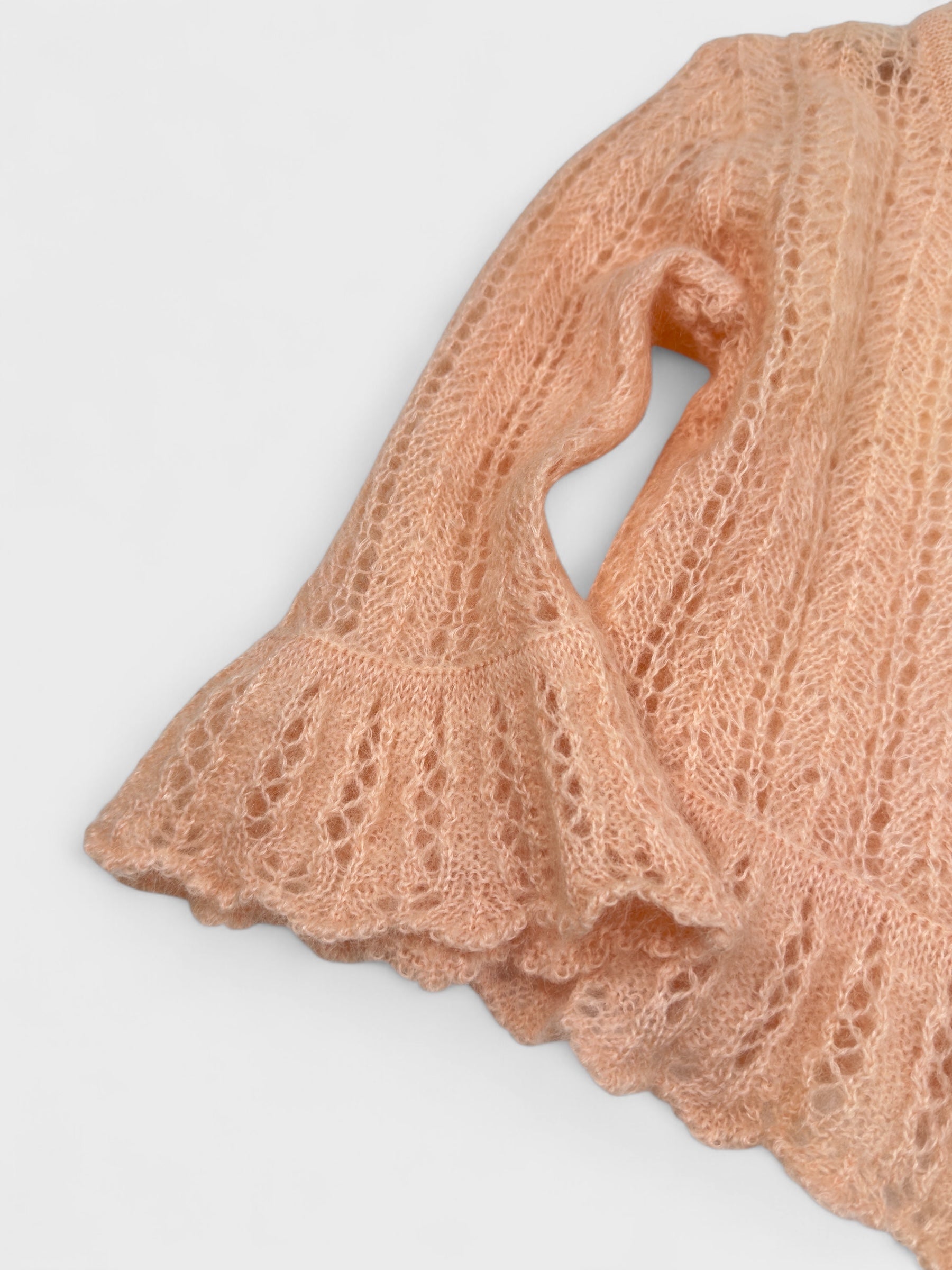 MOSCHINO Cheap And Chic 1990s Peach Pink Mohair Ruffle Sweater - Relova Archiva
