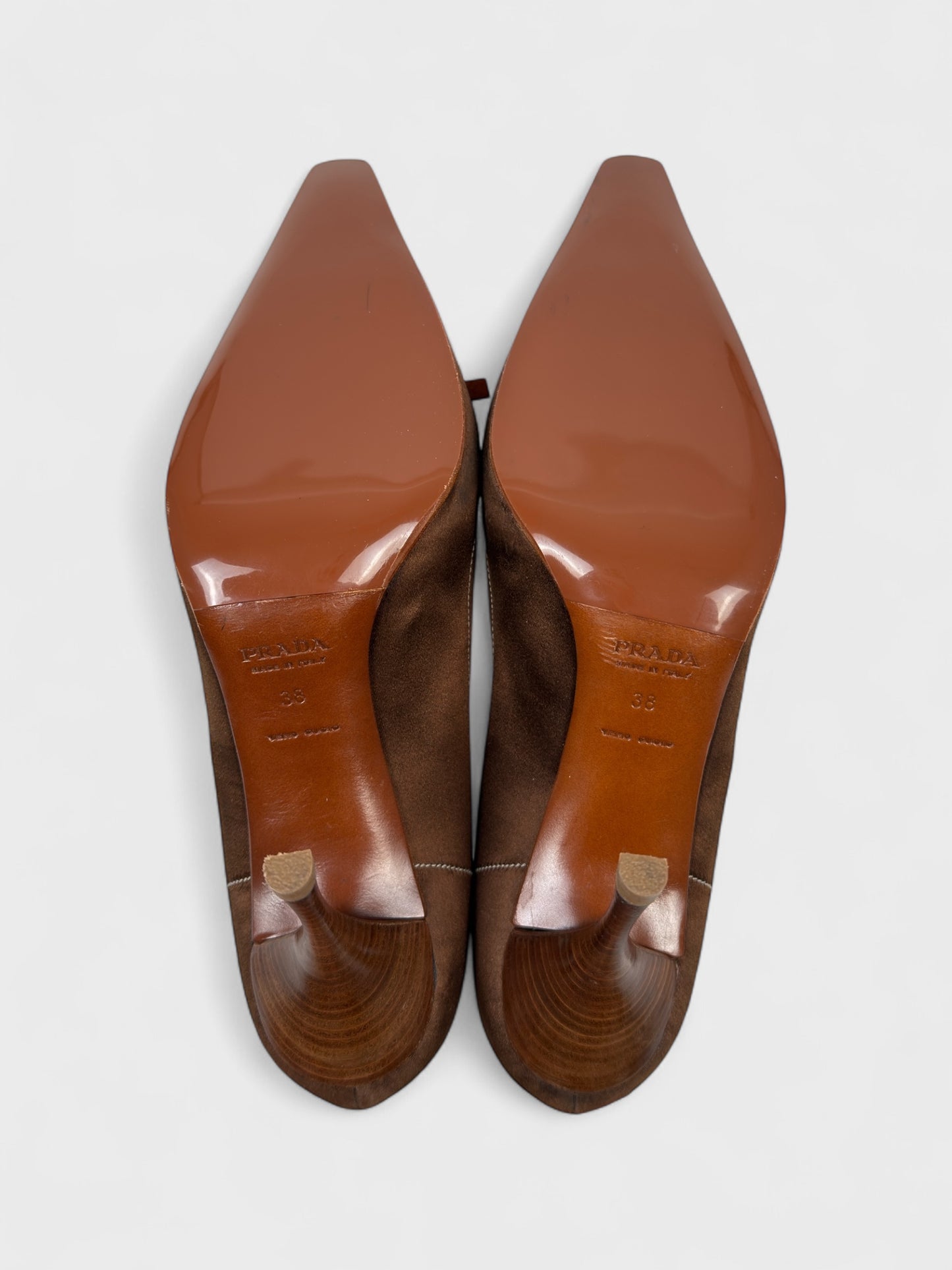 Prada 2000s Brown Satin Leather Bow Decolleté Heels - Relova Archiva