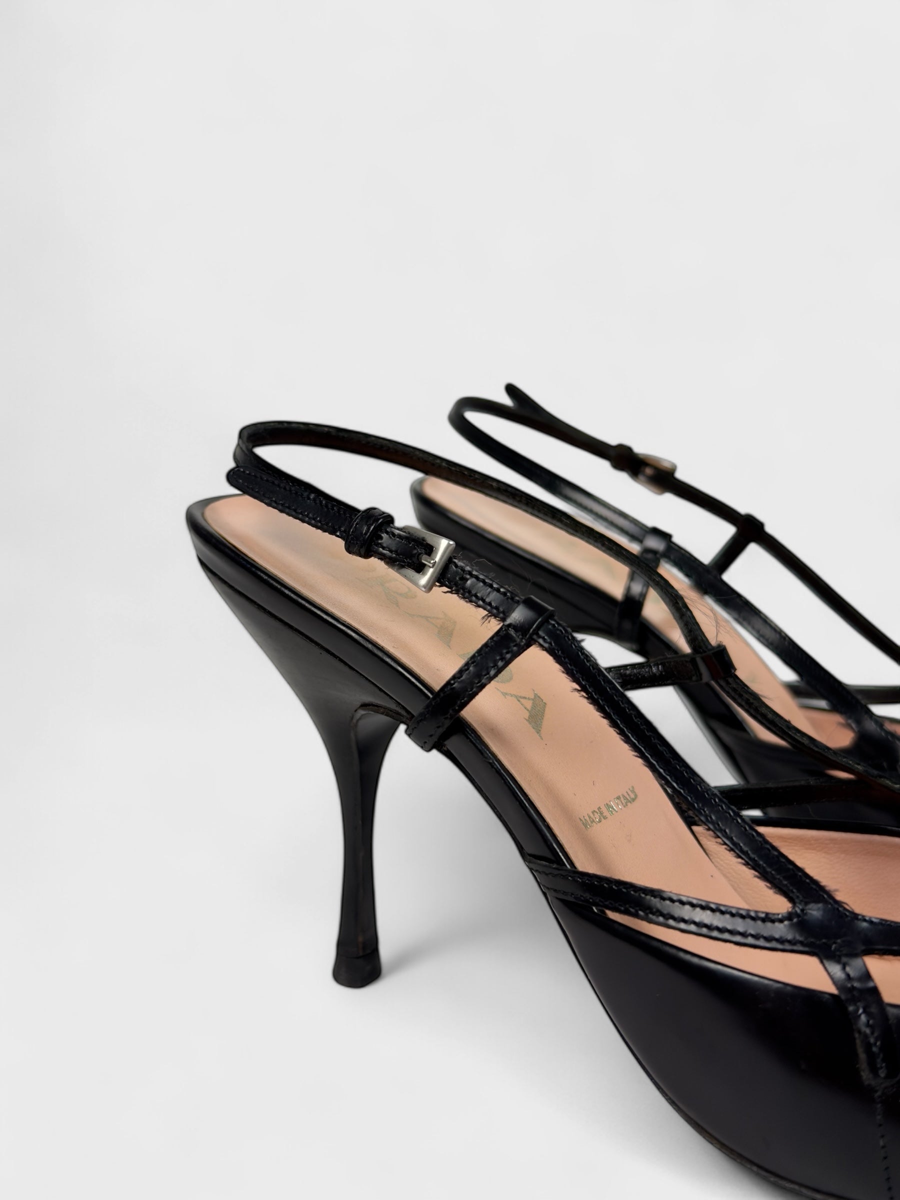 Prada Vintage 2000s Black Cage Heels - Relova Archiva