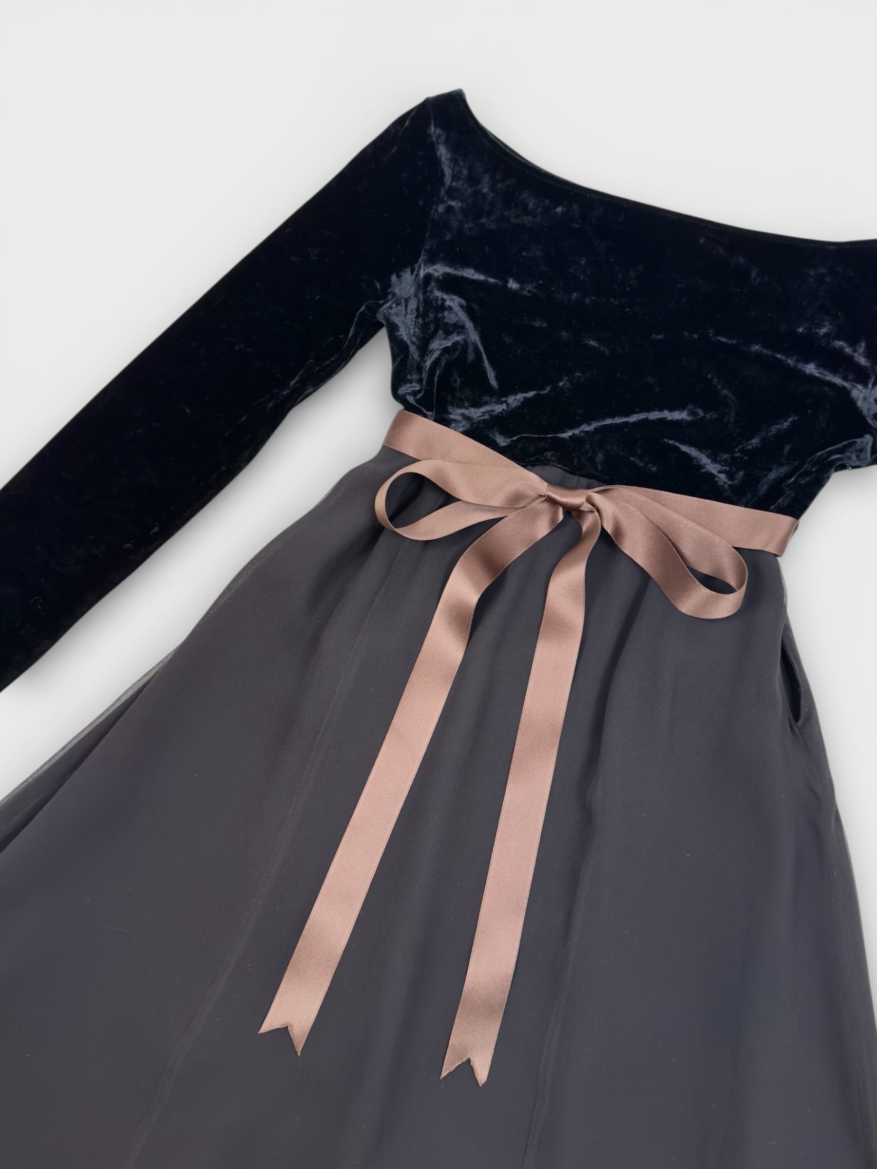 Vintage early 1990s Anna Molinari for Blumarine mini dress with velvet-effect bodice and sheer layered skirt.