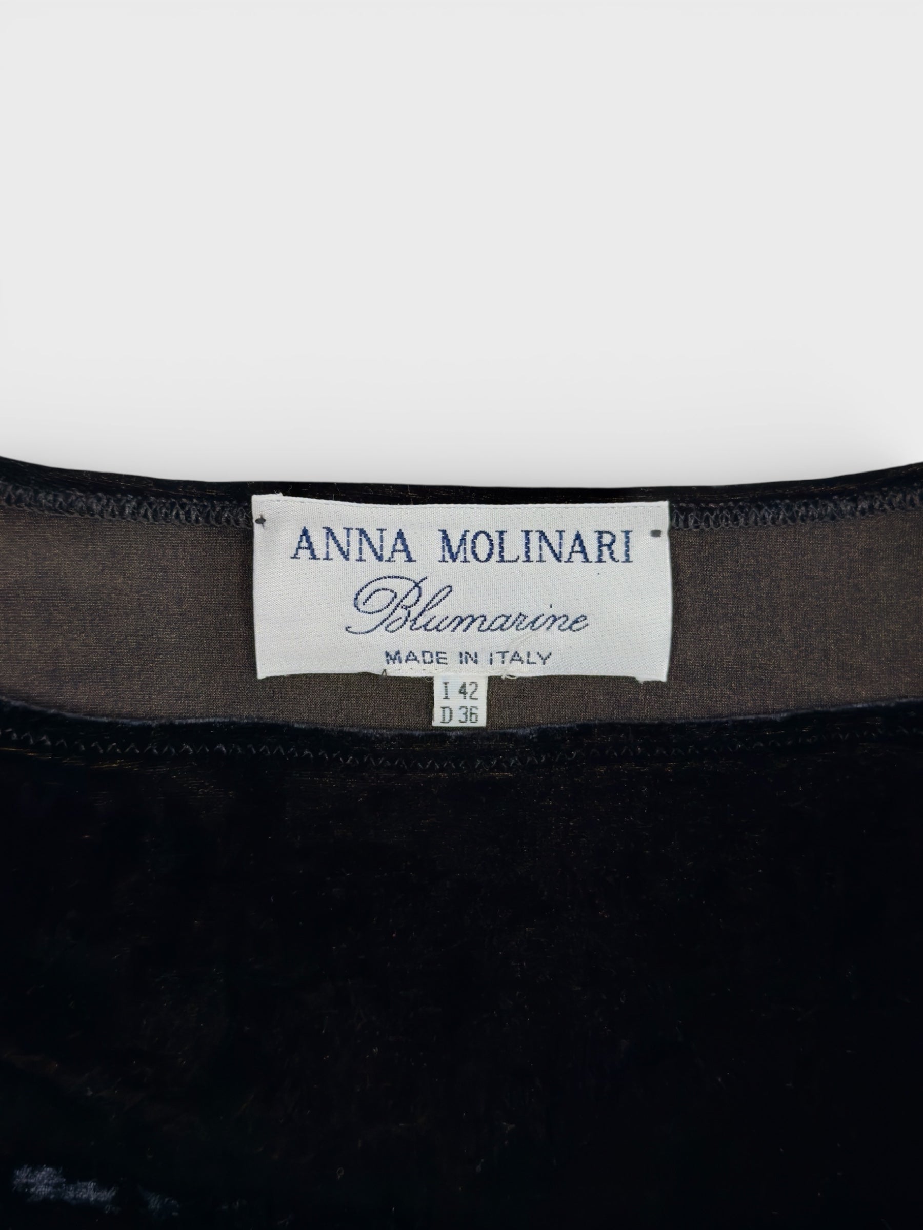 Vintage early 1990s Anna Molinari for Blumarine mini dress with velvet-effect bodice and sheer layered skirt.