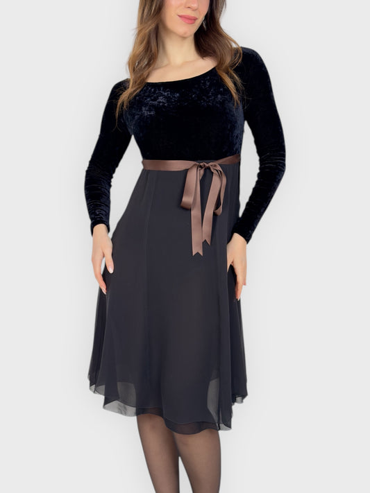 Vintage early 1990s Anna Molinari for Blumarine mini dress with velvet-effect bodice and sheer layered skirt.