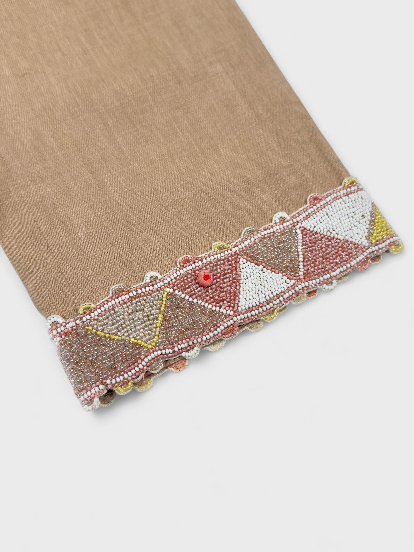 Blumarine 2000s linen capri trousers with beaded hem and floral appliqués.