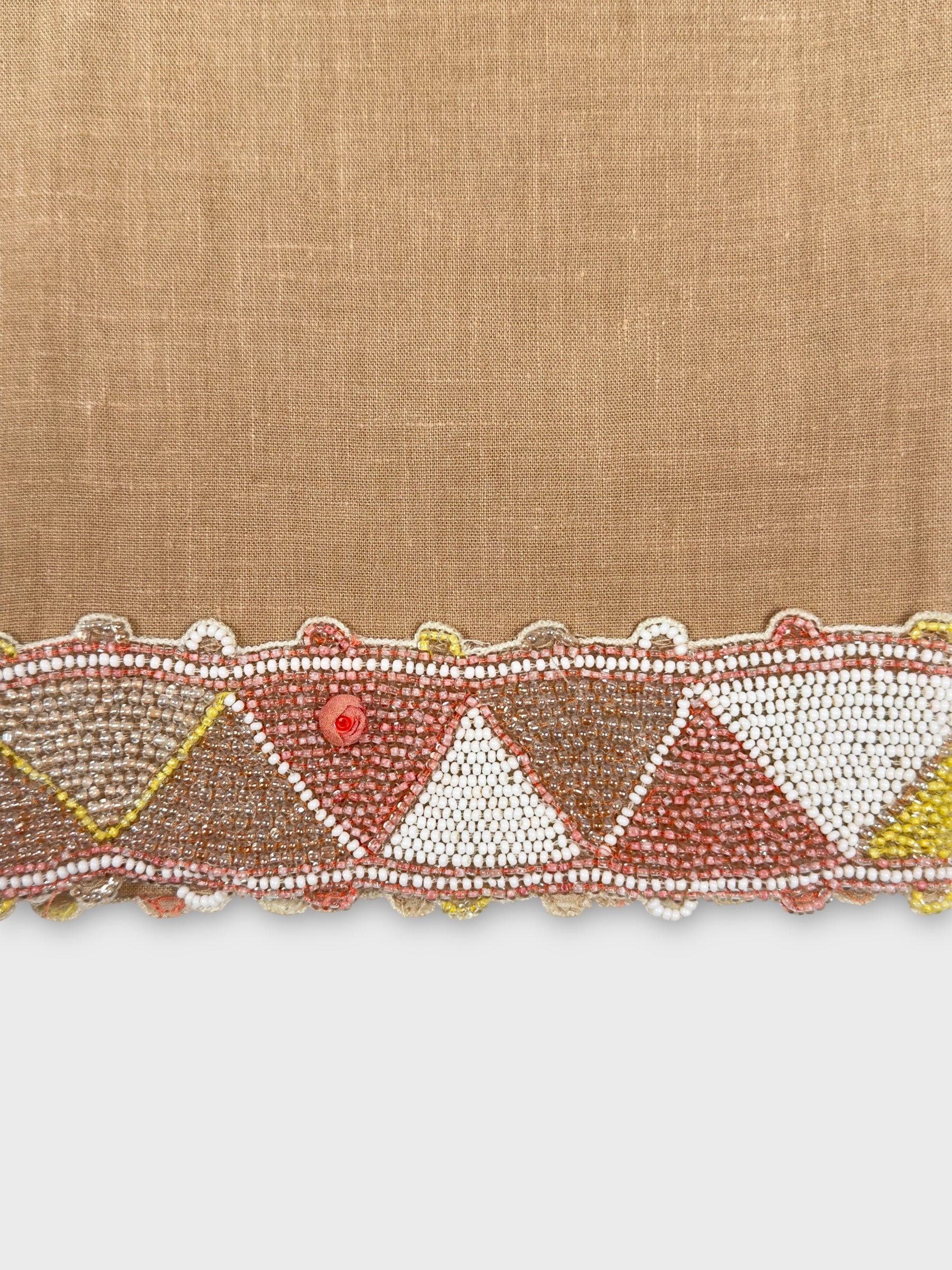 Blumarine 2000s linen capri trousers with beaded hem and floral appliqués.