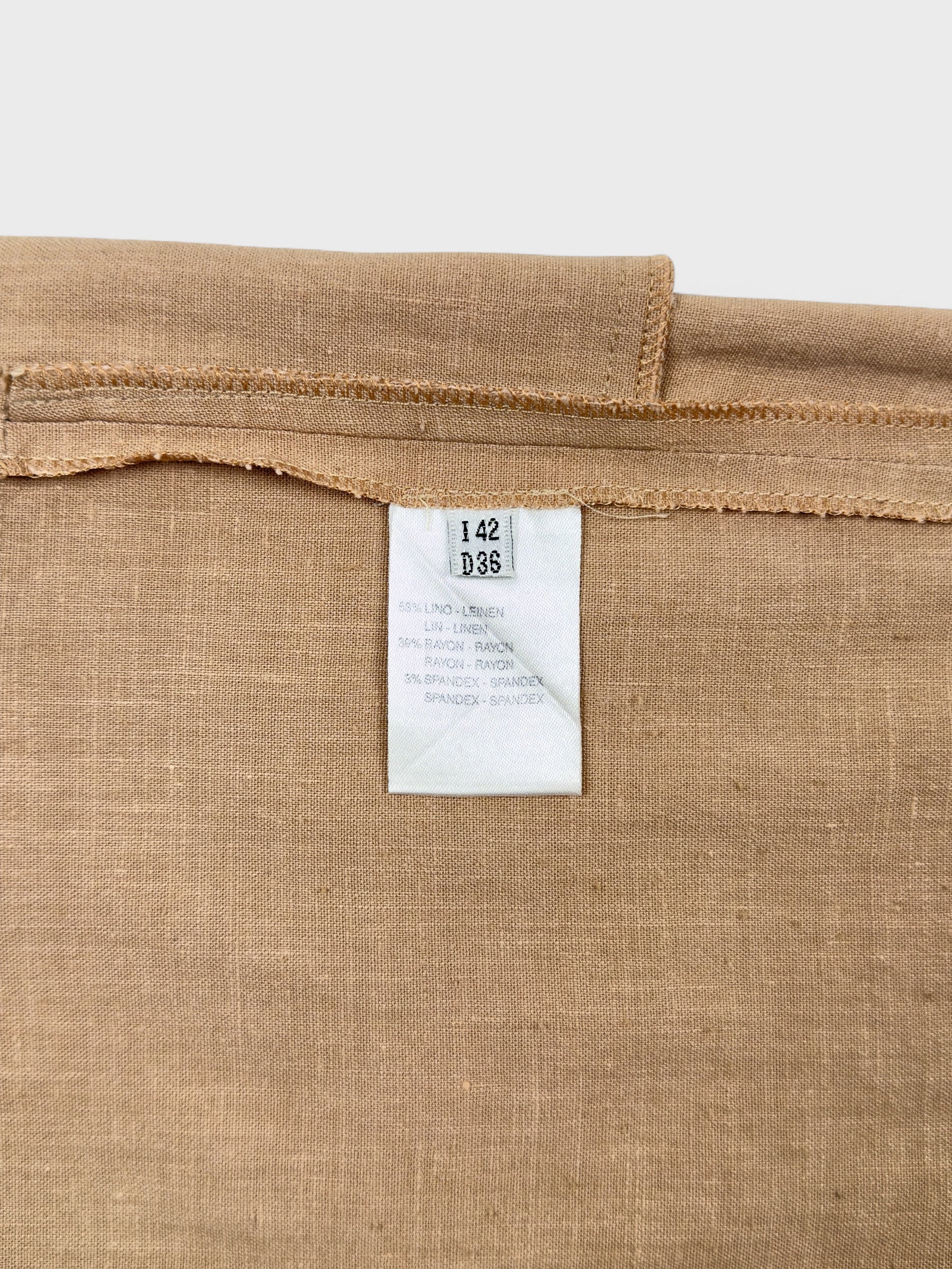 Blumarine 2000s linen capri trousers with beaded hem and floral appliqués.