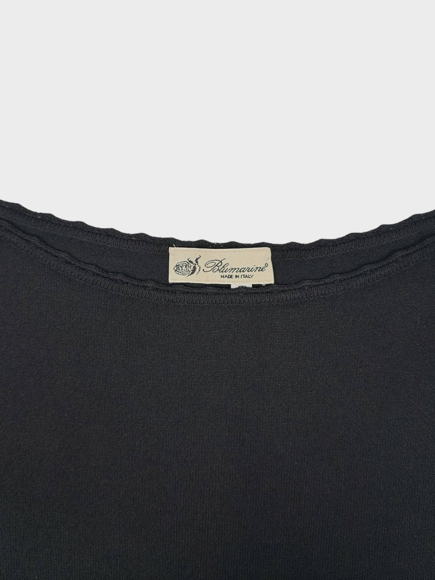 Blumarine early 2000s black knit top with crochet trim on the sleeves.