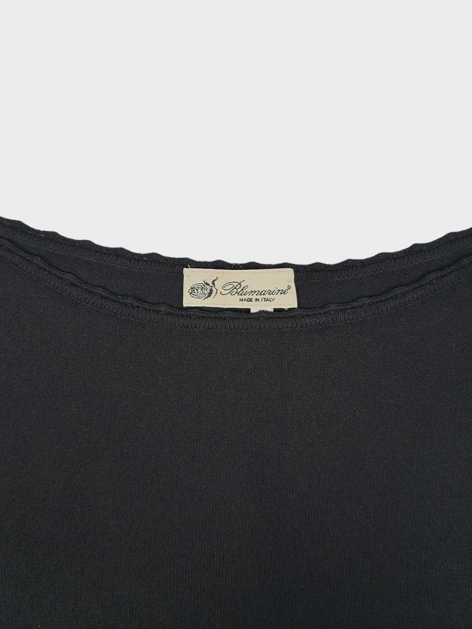 Blumarine early 2000s black knit top with crochet trim on the sleeves.