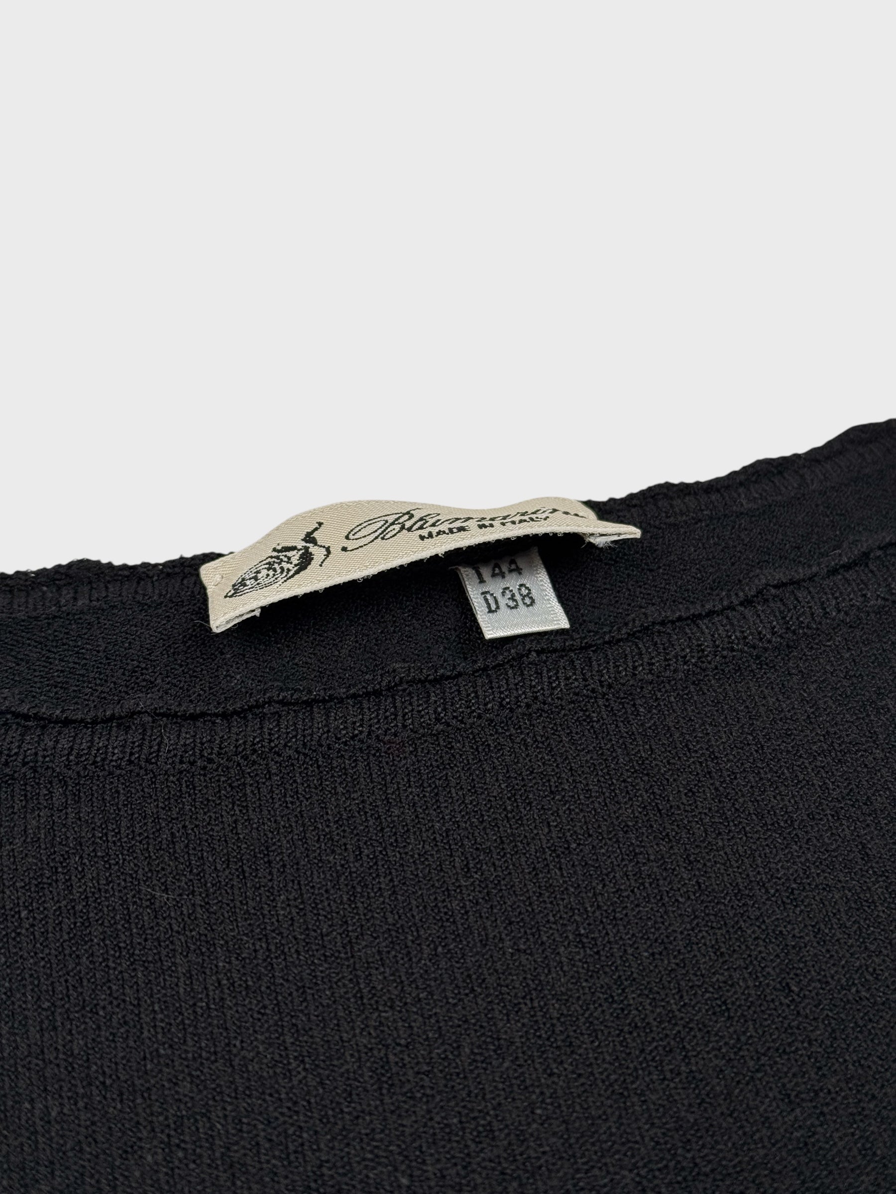 Blumarine early 2000s black knit top with crochet trim on the sleeves.