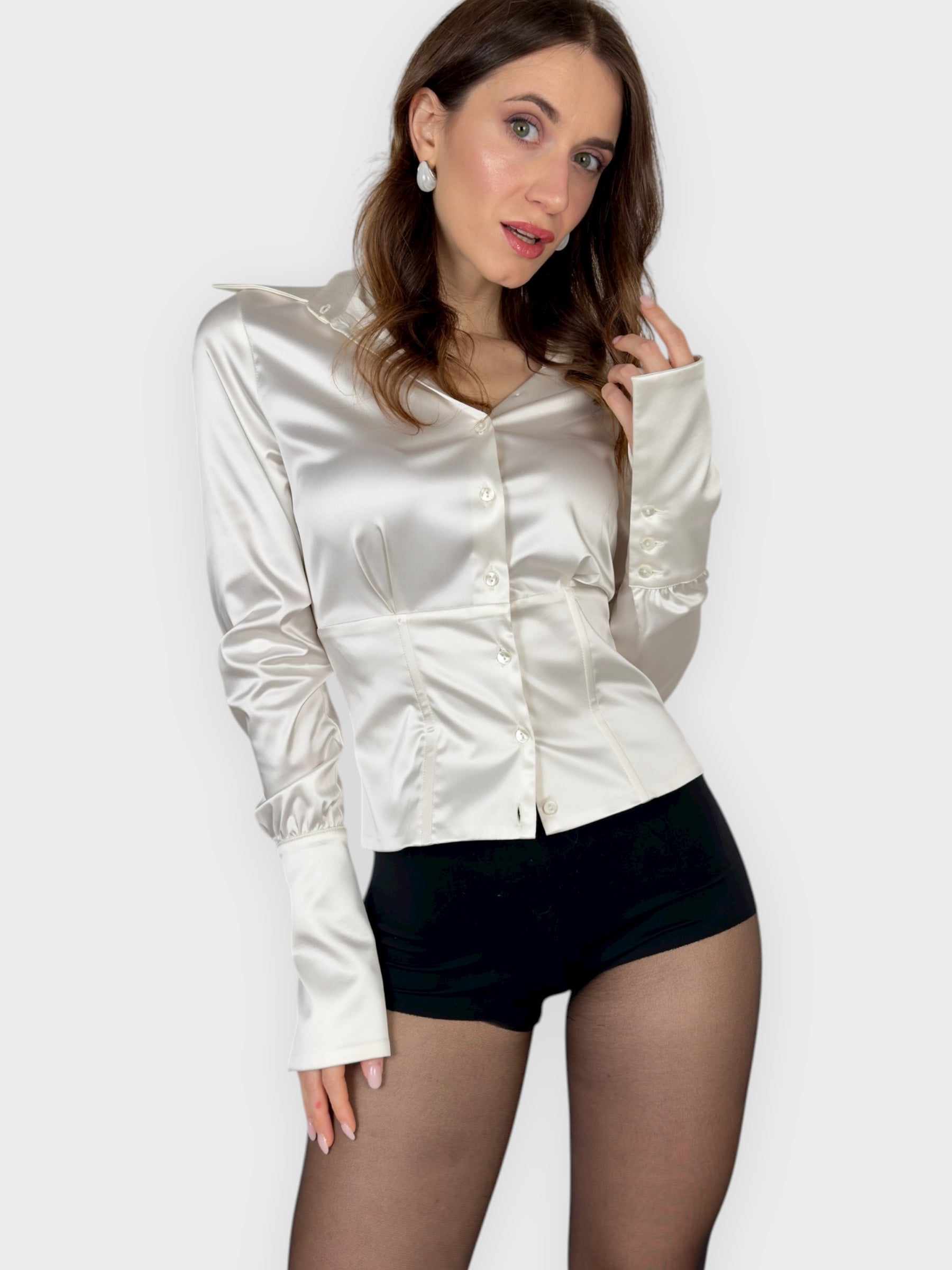 Vintage Blumarine early 2000s white satin corset shirt with structured boning.