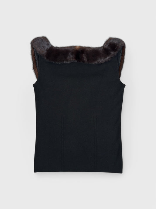 Blumarine FW 1999 brown sleeveless knit top with real mink fur trim.
