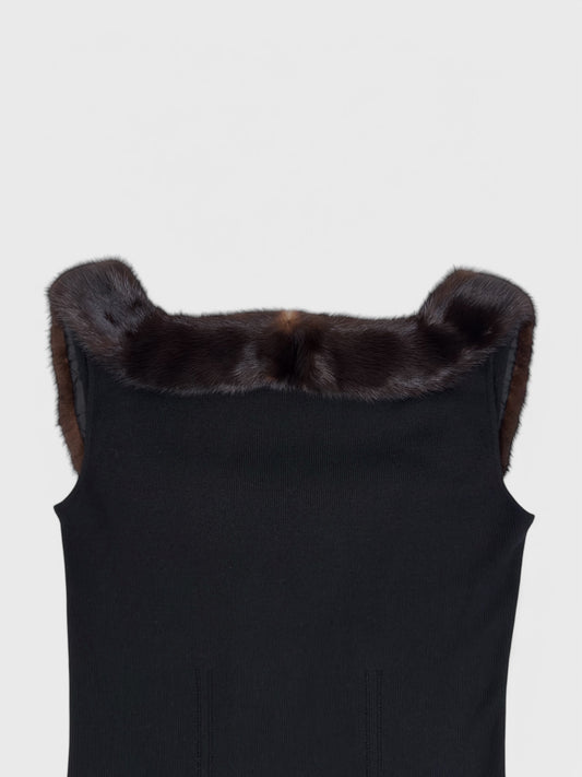 Blumarine FW 1999 brown sleeveless knit top with real mink fur trim.