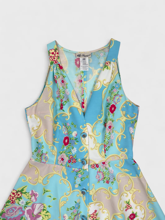 Blumarine SS 2001 baroque floral midi dress with beaded buttons.