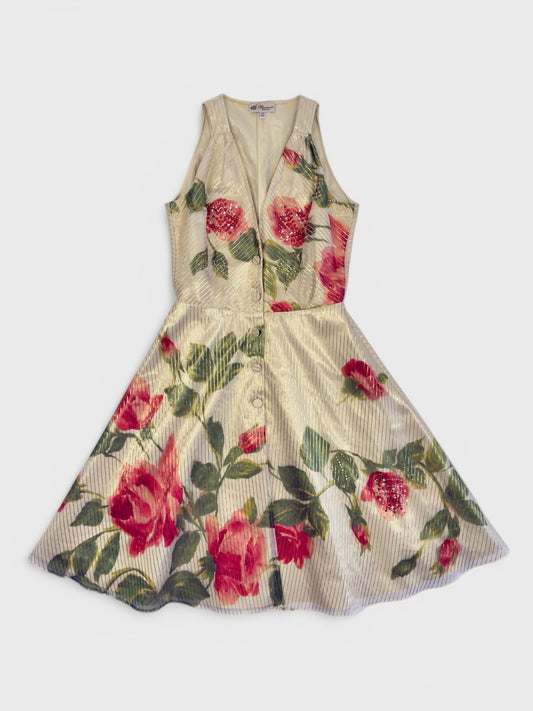 Blumarine SS 2001 floral dress with beaded embroidery and layered construction.