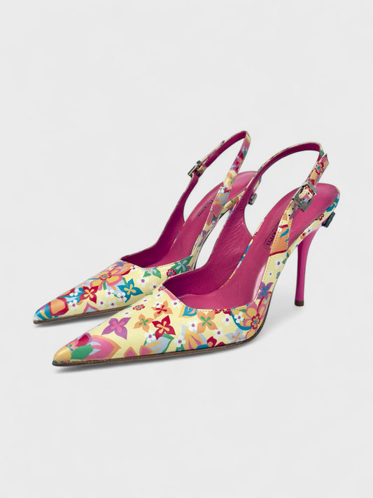 Cesare Paciotti early 2000s multicolor patterned leather décolleté heels.