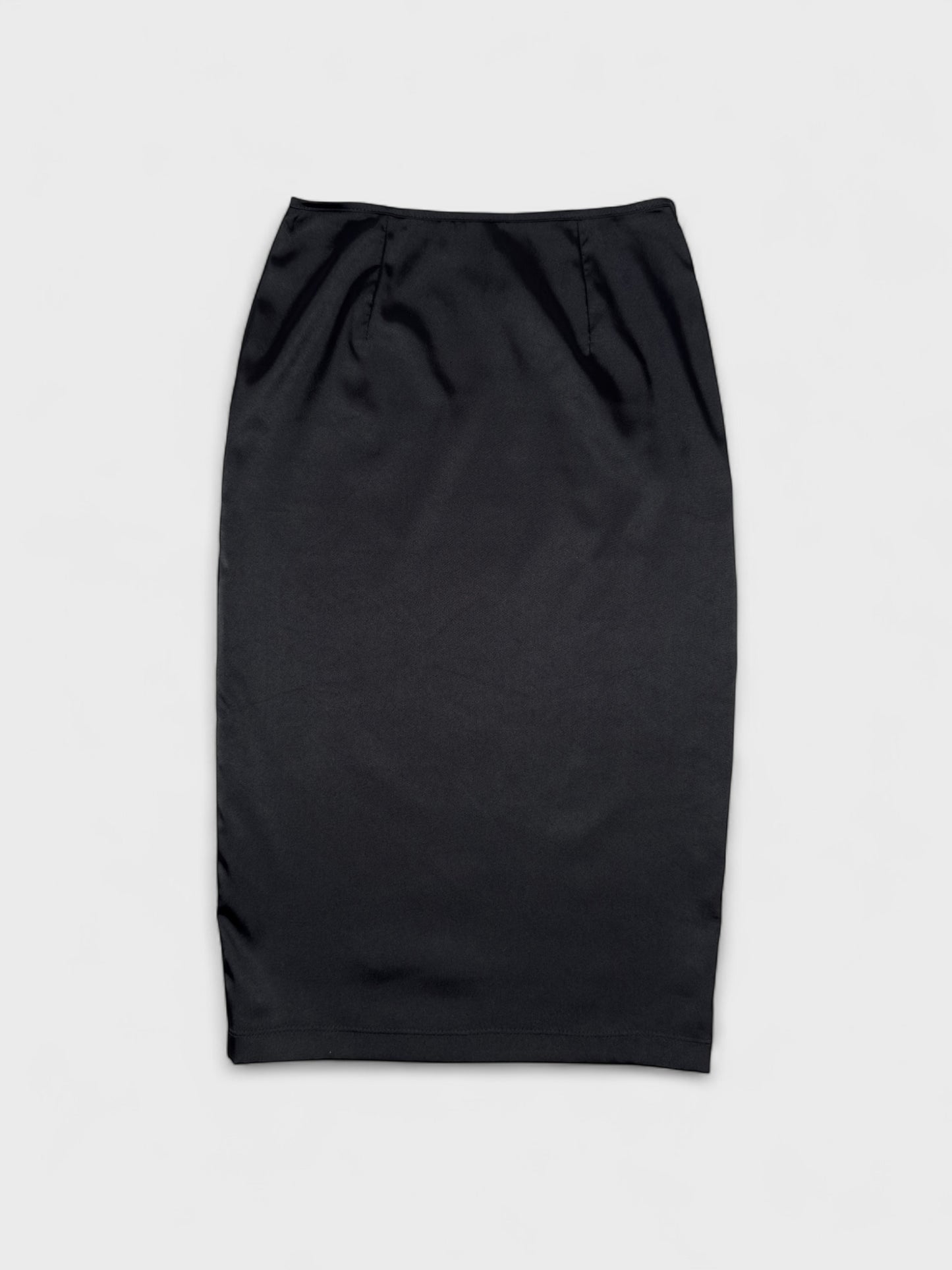 D&G by Dolce & Gabbana late-1990s black double mesh skirt with 3D floral appliqués.