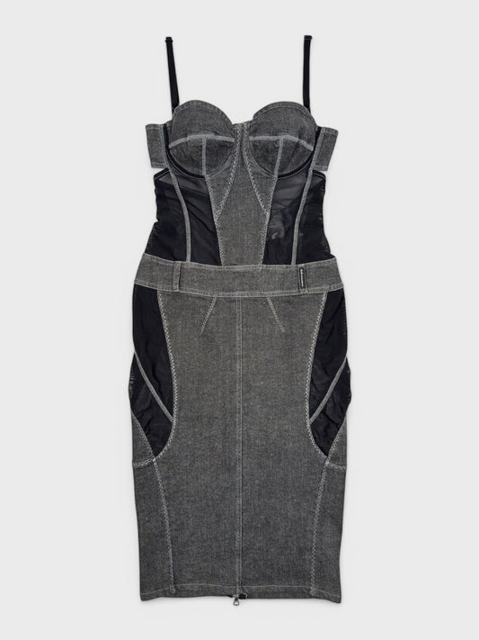 D&G by Dolce&Gabbana early-2000s denim midi dress with mesh cut-out details.