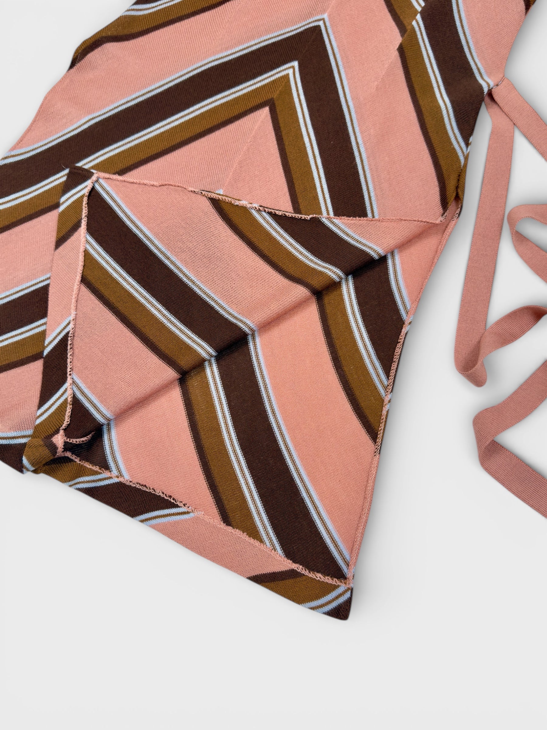 D&G by Dolce & Gabbana SS 1997 geometric knit long top mini dress with waist tie and deep side slits.