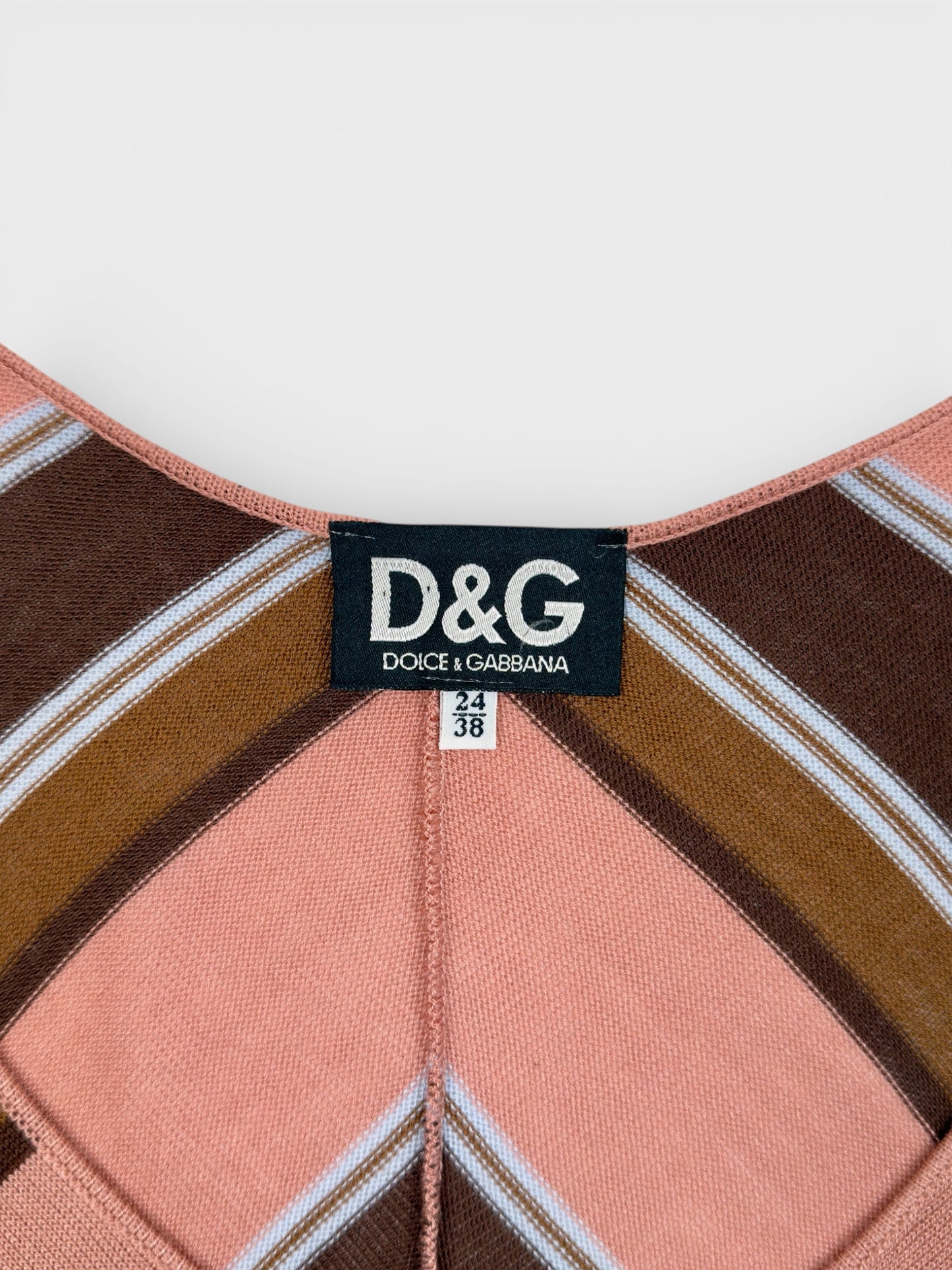 D&G by Dolce & Gabbana SS 1997 geometric knit long top mini dress with waist tie and deep side slits.