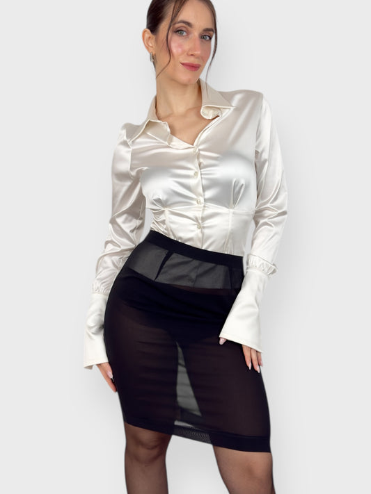 Vintage D&G by Dolce & Gabbana late 1990s sheer black mesh corset skirt with lace-up back.