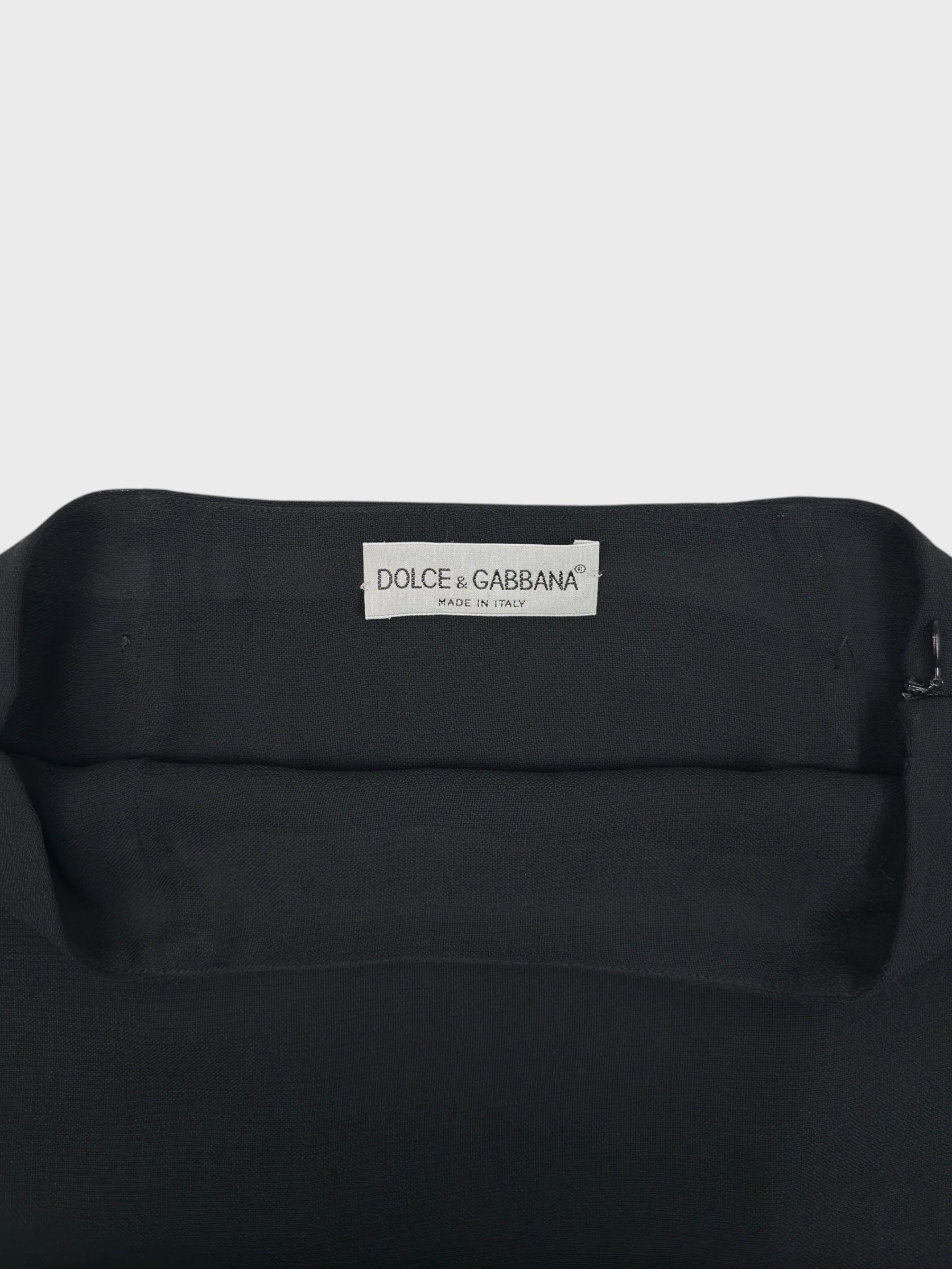 Dolce & Gabbana early 1990s black lace mini skirt with exposed trim.