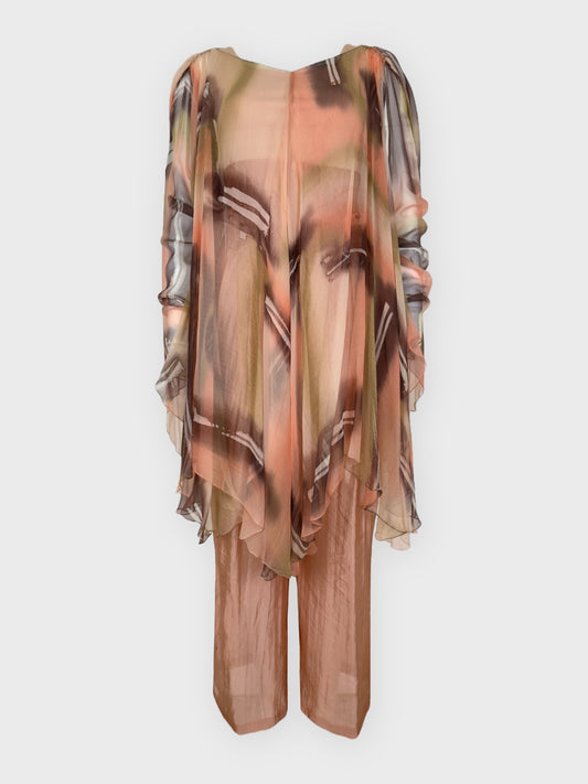 Dolce&Gabbana SS 1991 peach pink matching set with trousers, top and blouse.