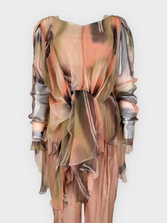 Dolce&Gabbana SS 1991 peach pink matching set with trousers, top and blouse.