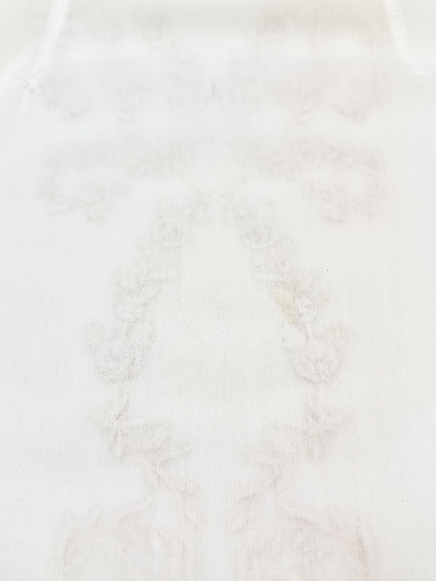 Dolce & Gabbana SS 1999 embroidered ivory pencil skirt with lace detailing and semi-transparent fabric.