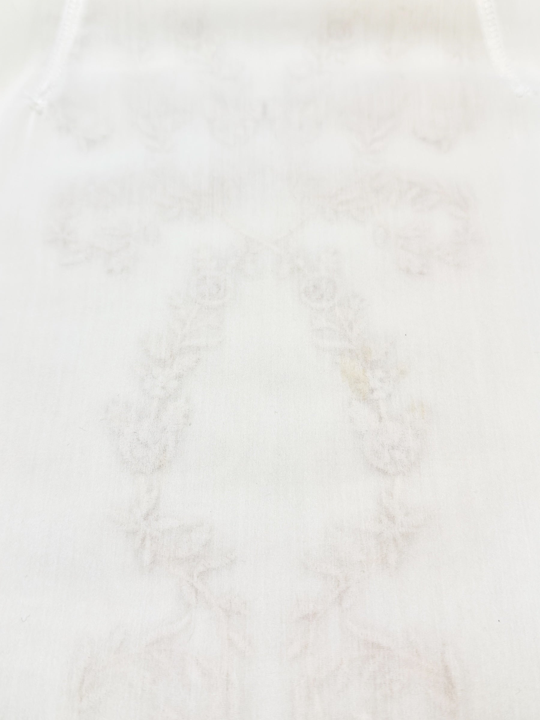 Dolce & Gabbana SS 1999 embroidered ivory pencil skirt with lace detailing and semi-transparent fabric.