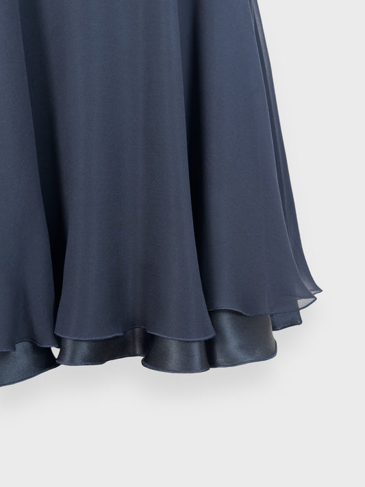 Gianni Versace SS 1995 navy blue silk skirt with high-waisted cut.