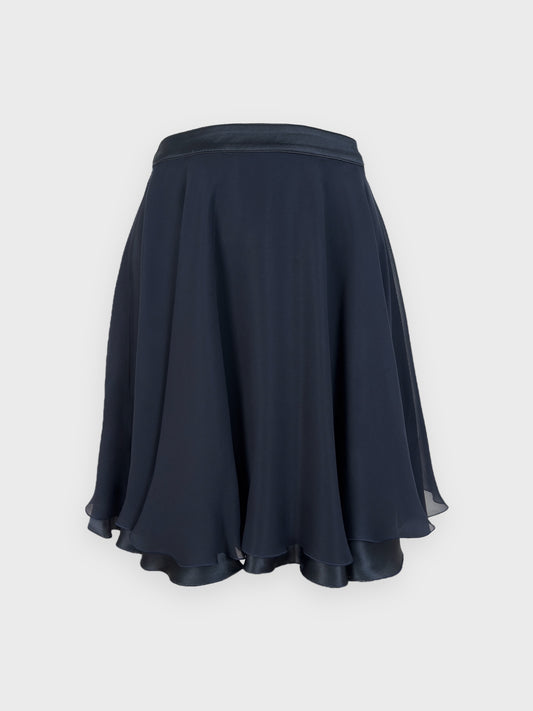 Gianni Versace SS 1995 navy blue silk skirt with high-waisted cut.