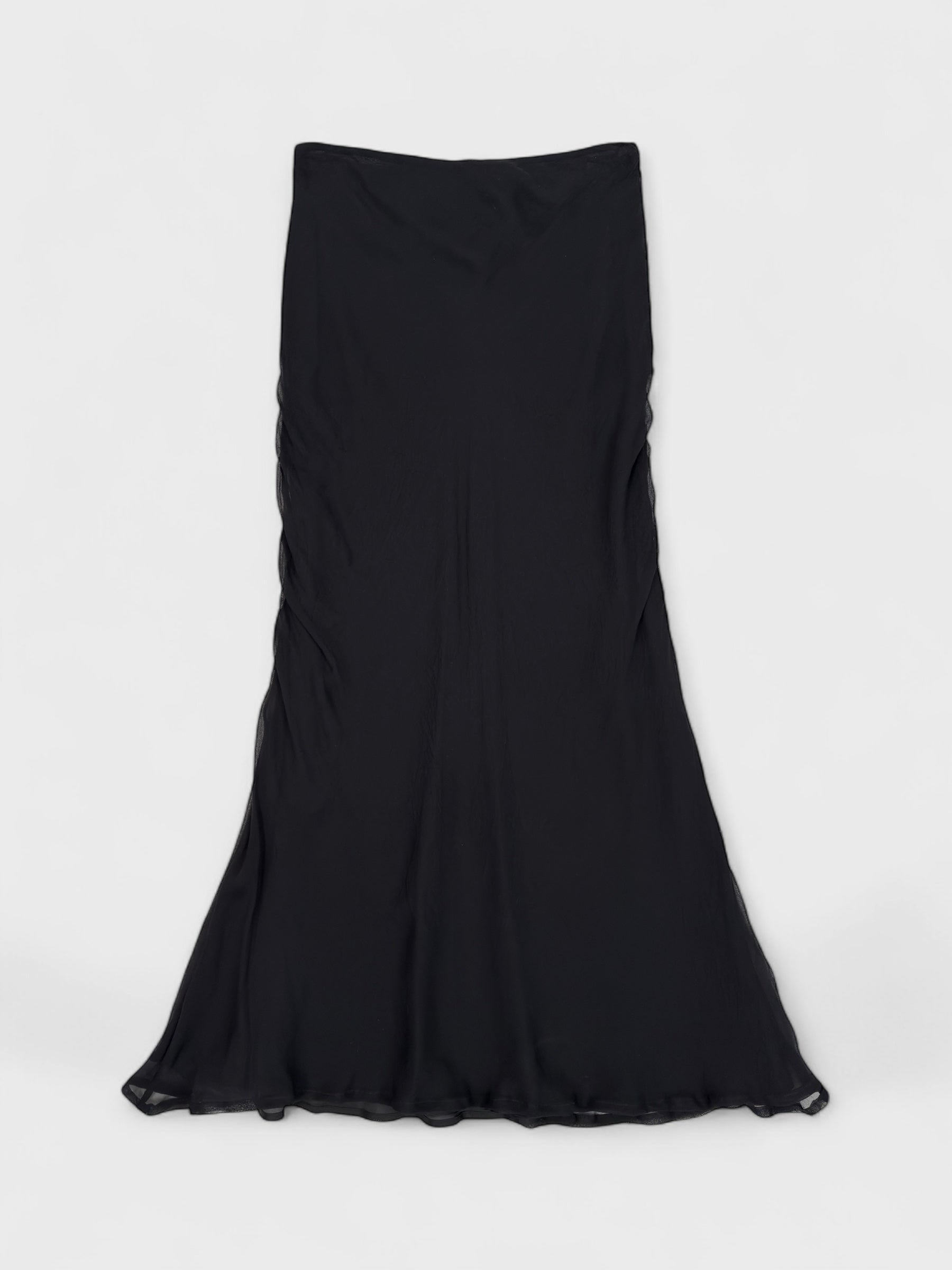 Moschino Cheap And Chic 1990s black silk long skirt with fluid drape. 