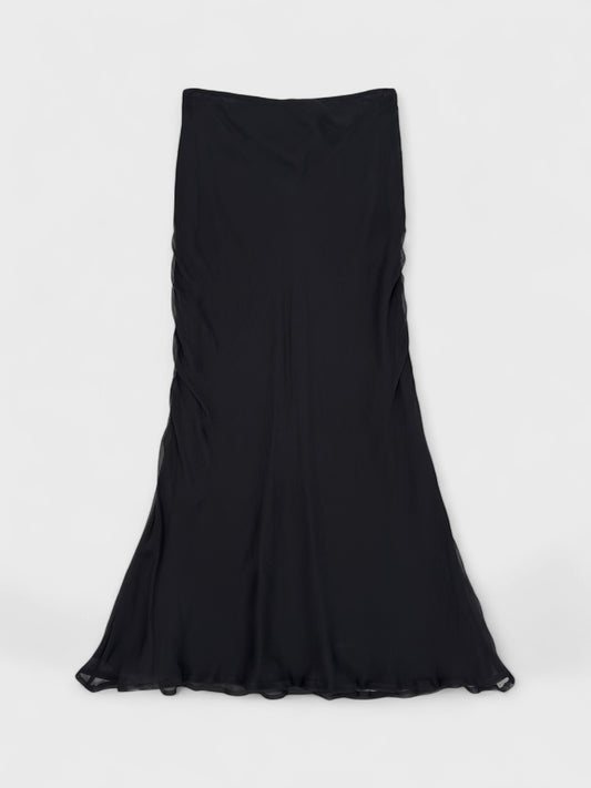 Moschino Cheap And Chic 1990s black silk long skirt with fluid drape. 