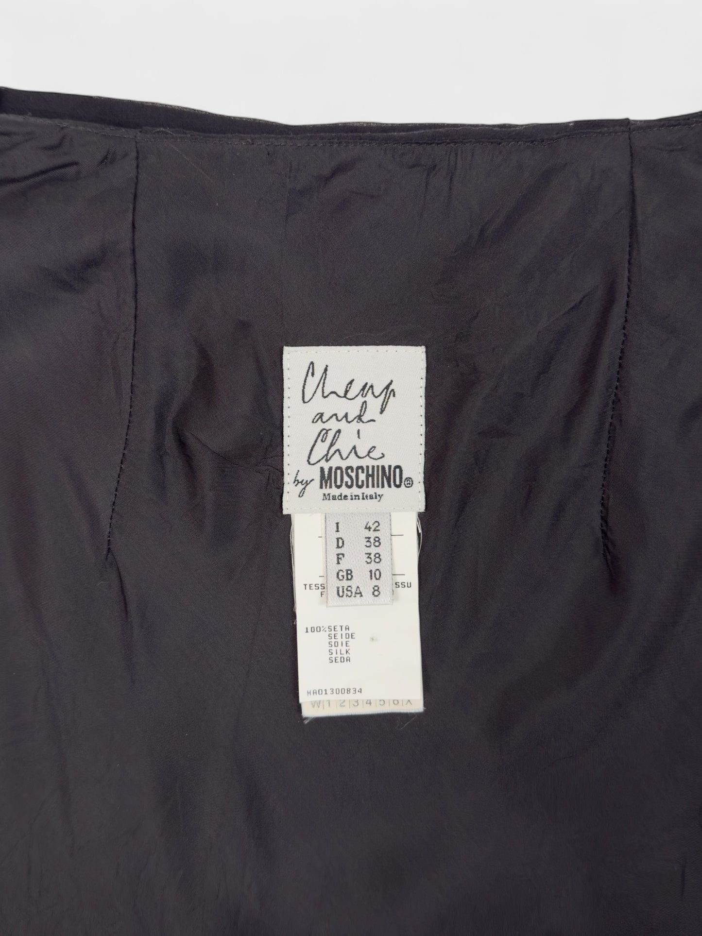 Moschino Cheap And Chic 1990s black silk long skirt with fluid drape. 