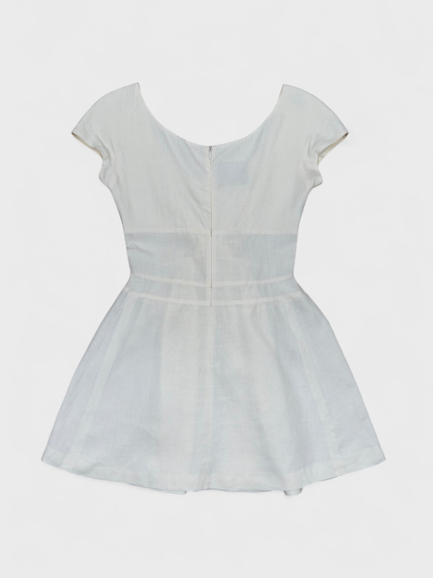 Moschino Cheap And Chic 1990s linen bow dress with front ribbon detail.