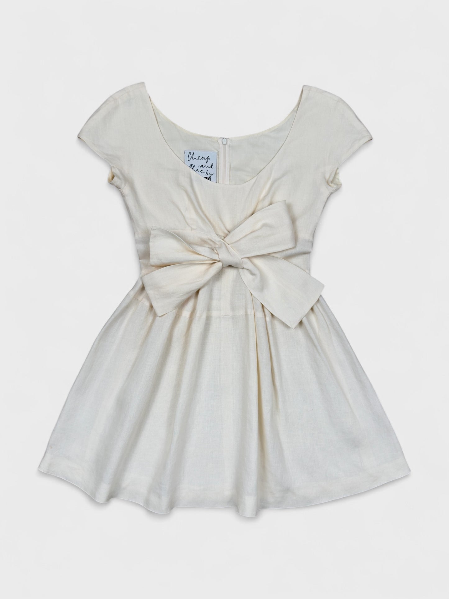 Moschino Cheap And Chic 1990s linen bow dress with front ribbon detail.