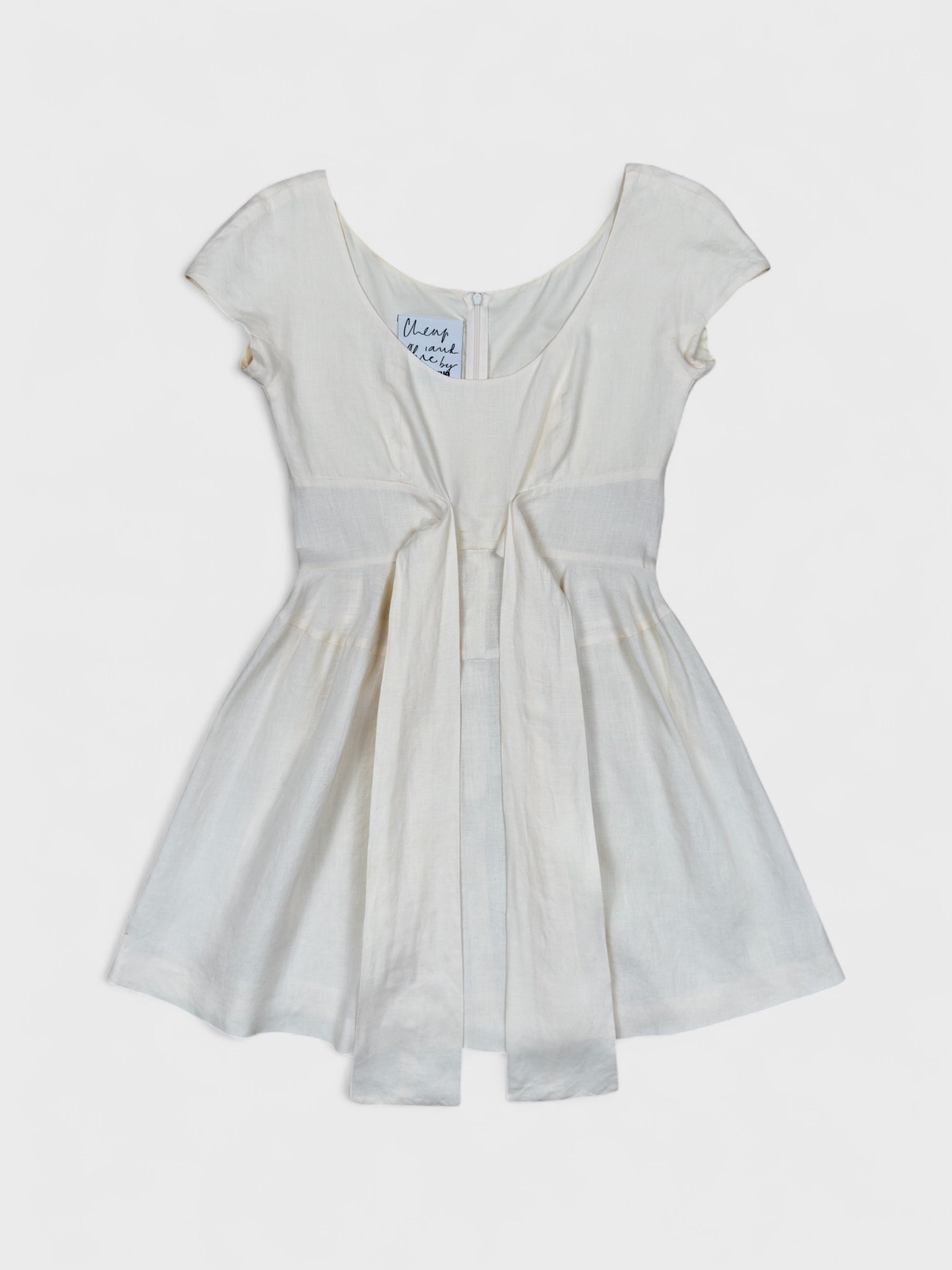 Moschino Cheap And Chic 1990s linen bow dress with front ribbon detail.