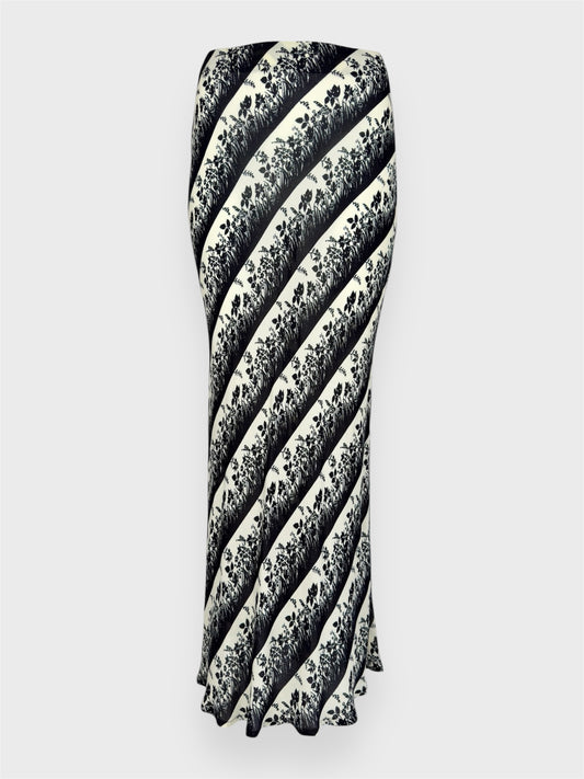 Moschino Cheap And Chic 1990s long skirt in black and ivory rayon.